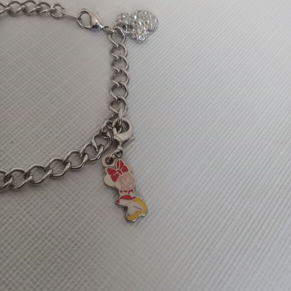 Disney Mickey & Minnie Silver Toned Curb Link July Birth Month Charm Bracelet - Picture 6 of 10